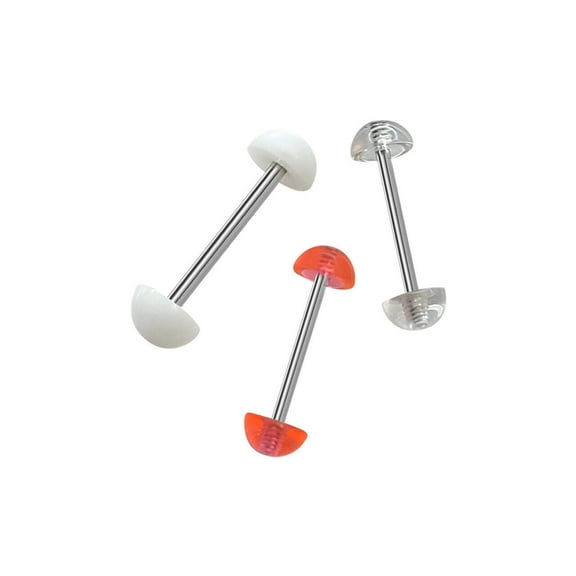 BodyJewelryOnline Unisex Tongue Ring Piercing Retainers Acrylic Half Ball Top & Bottom Surgical Steel Barbells 14 Gauge 14mm (9/16")