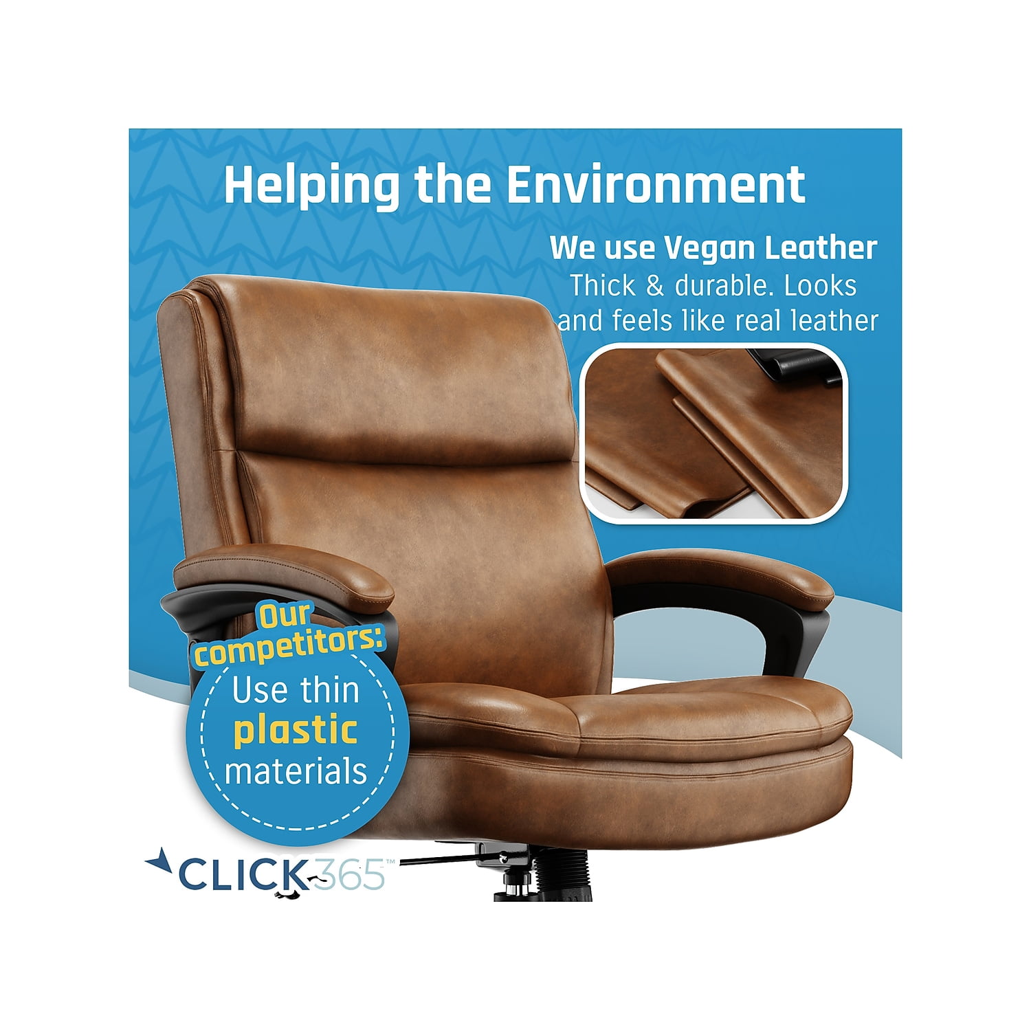 Click365 Transform 2.0 Ergonomic Mid Back Desk Chair Bonded Leather Cognac