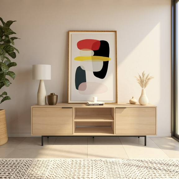 Nexera Hamilton Tv Stand with 2 Storage Cabinets Fits Tv's up to 70", Natural Blonde Oak