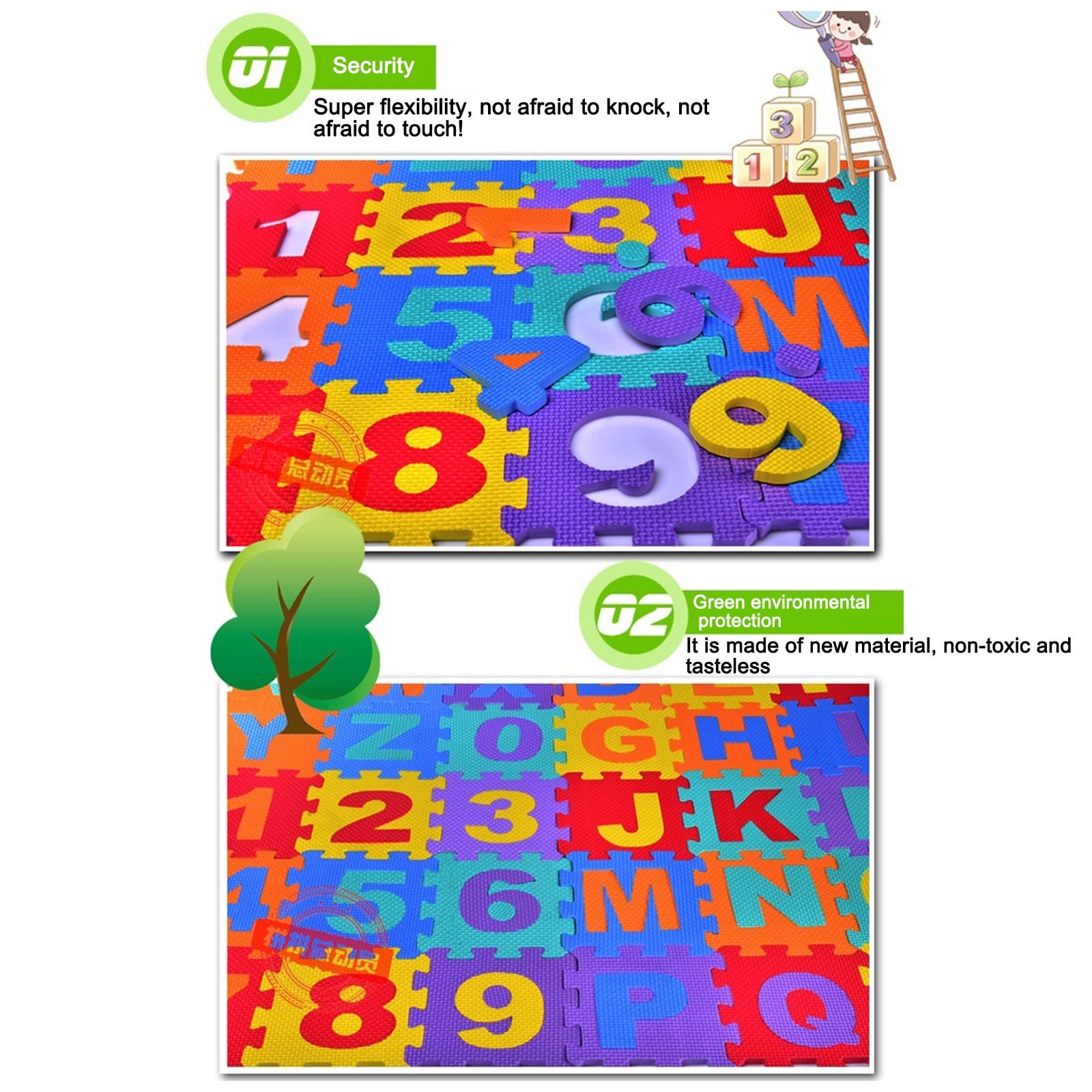 Socisucc Baby Foam Play Mat 36pcs 6.1x6.1 Inches Interlock Kid's Floor Puzzle Colorful