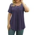 thumbnail image 3 of VERABENDI Women's Plus Size Tops Summer Short Sleeve Lady Tunic Shirts Lace Splicing Blouses,M-4XL, 3 of 6