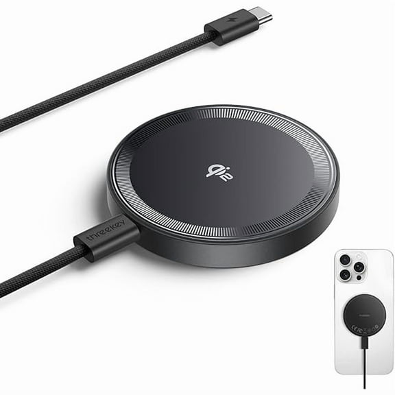 Qi2 MagSafe Charger, Magnetic Charger for iPhone 16/15/14/13/12 Series & Galaxy S25 Ultra, Qi2 Wireless Charger Dual-Sided Magnets, 15W Fast Charging Pad with 5FT USB-C Cable (Black)