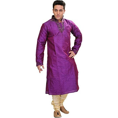 

Exotic India Bright-Violet Kurta Pajama Set wi - Purple Size 40