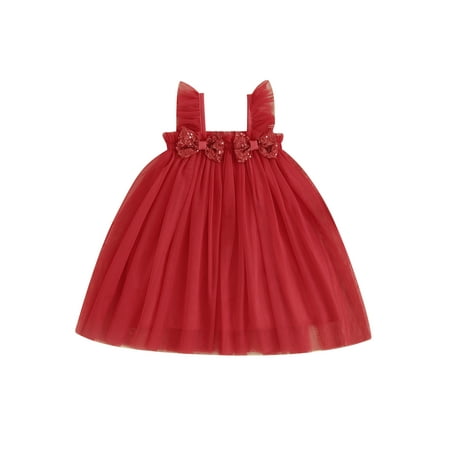 

Toddler Girl Tutu Tulle Mini Slip Christmas Dress Sequin Bow Decor Sleeveless Ruched A line Dress Solid Princess Dress for Party
