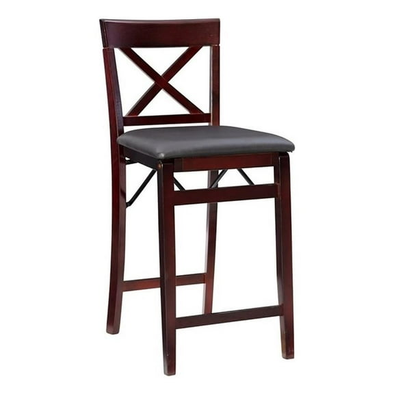 Riverbay Furniture 24" Transitional Wood/Faux Leather Counter Stool in Merlot