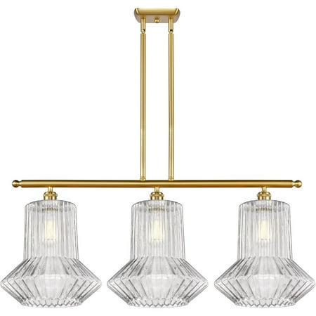 

Satin Gold Tone Island Lighting 36 Wide Clear Spiral Fluted Glass Steel/Cast Brass/Glass Medium Base LED 3 Light Fixture