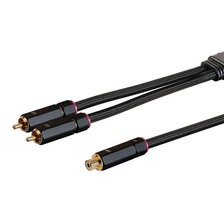 Series Shielded Y-adapter - Monoprice 2-Male to 1-Female RCA Y-Adapter - 12 Inch - Black, Gold Plated Connectors, Double Shielded With Copper Braiding - Onix Series