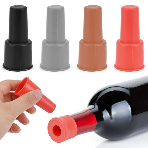Spencer 4Pcs Silicone Wine Stoppers Beverage Bottle Sealer Reusable Wine Bottle Stopper for Keeping Wine Champagne Fresh