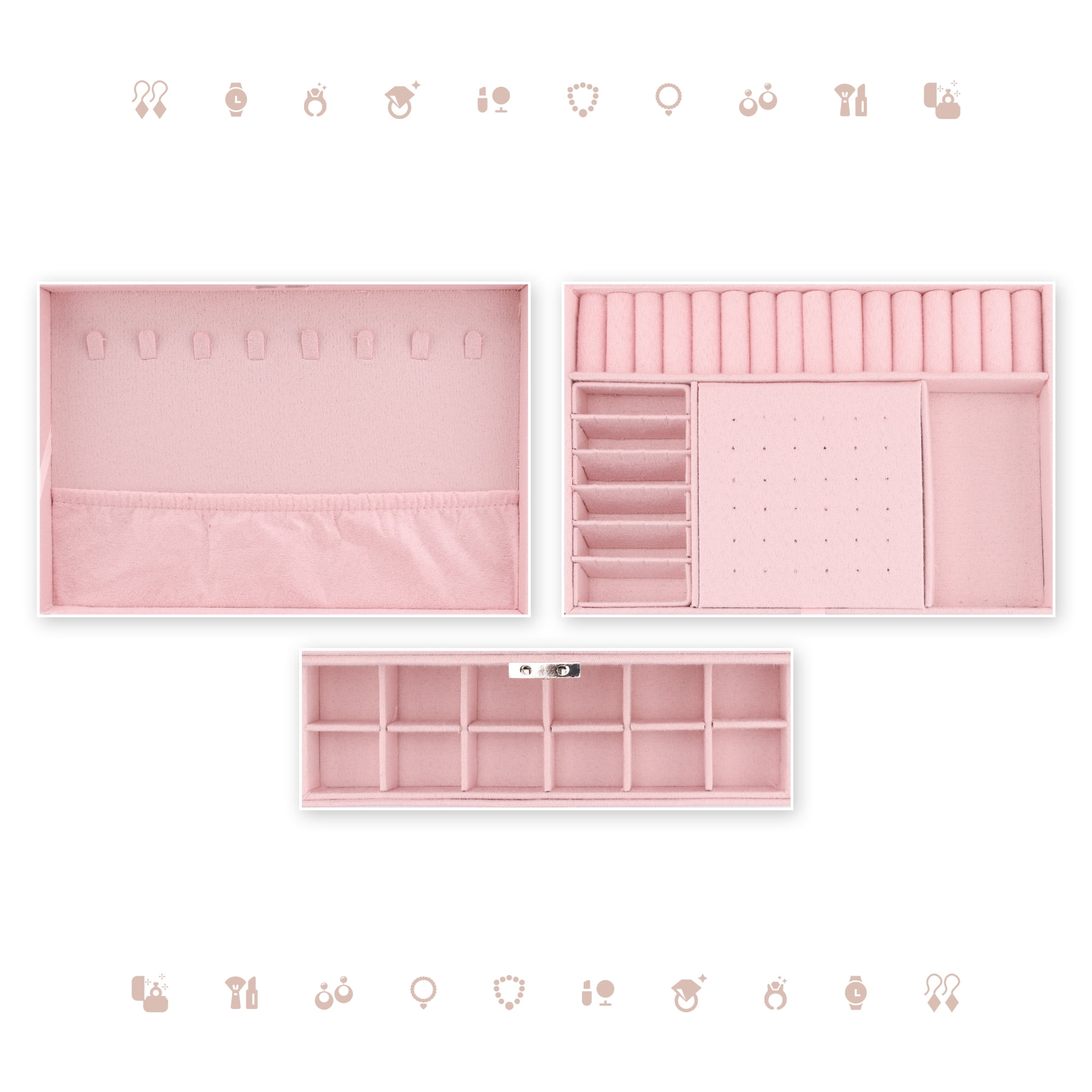 Unique Bargains 3 Layers Jewelry Box Organizer with Drawer Removable Tray Pink