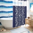 thumbnail image 5 of No Hook Shower Curtain, Japanese Shower Curtains for Bathroom with See Through Top Window, Navy Blue Country Flowers Leaves Aesthetic Waterproof & Washable Bath Curtain Narrow 54"x78", 5 of 9