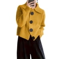 thumbnail image 3 of Women Open Front Knit Sweater Long Sleeve Cardigan Sweater Casual Loose Button Lapel Cardigan Coat Yellow 4XL, 3 of 8