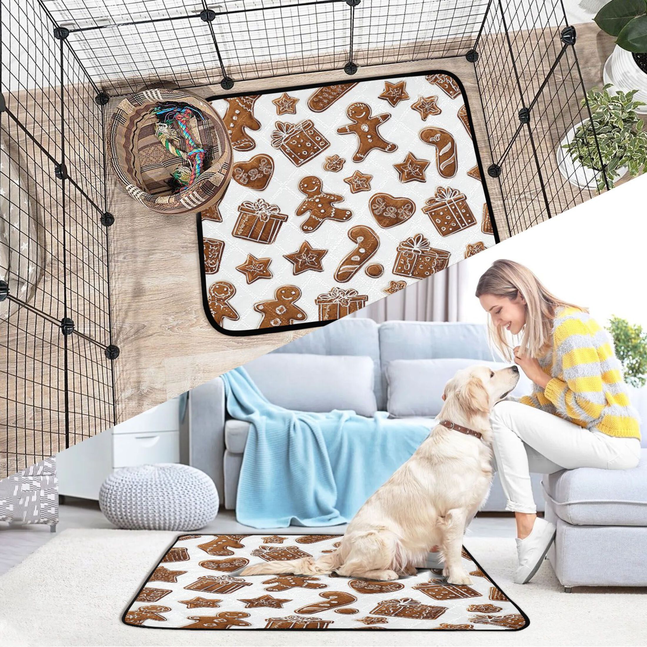 IAUYY Washable Pee Pads for Dogs Smallx3 Absorbent and Leak-Proof Non-Slip Reusable Puppy Pee Pads for Dogs Applicable to Playpen Potty Crate Gingerbread Frosting