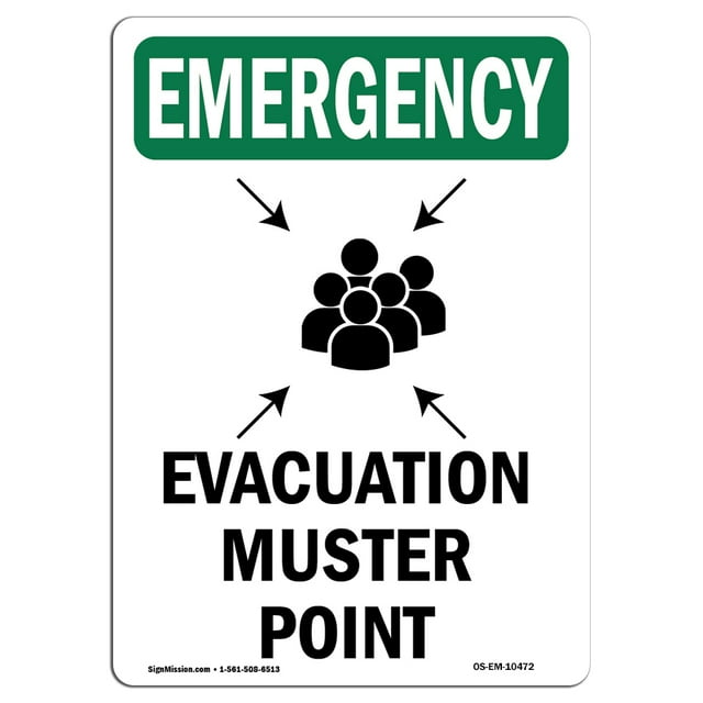 OSHA Emergency Sign - Evacuation Muster Point With Symbol | Rigid Plastic Sign | Protect Your Business, Work Site, Warehouse & Shop Area | Made in the USA, 18" X 12" Rigid Plastic