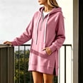 thumbnail image 5 of XUNKUSGA Womens Long Hoodie Fashion Half Zip Split Hem Hoodie Dress for Women Casual Solid Color Long Sleeve Oversized Hooded Sweatshirts Dress with Pocket M, 5 of 9