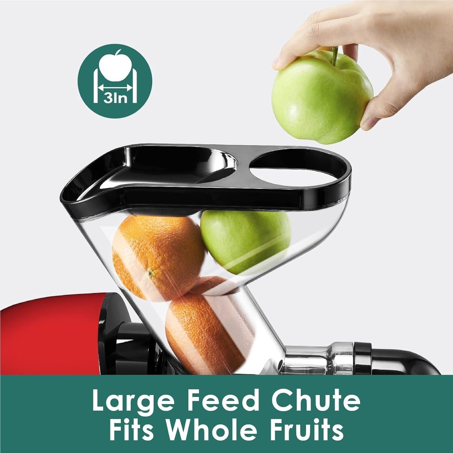 Cold Press Juicer,Masticating Slow Juicer, 3'' Large Feeding Chute fit Whole Fruits and Vegetable,High Juice Yield,, Easy to Clean, Red Juicer, Ideal  for Family Member and