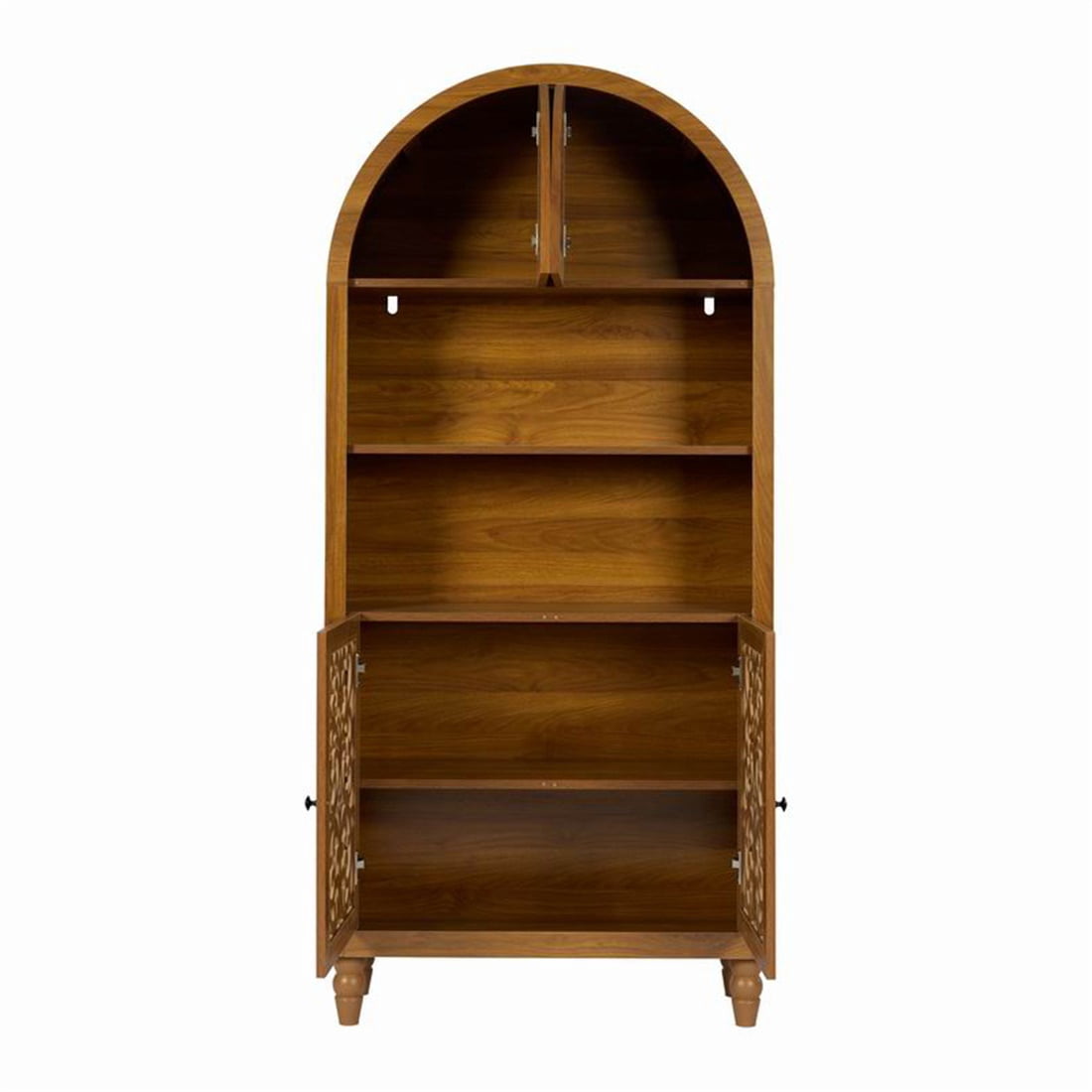 Hommoo 66" Tall Vintage Arched Carved Wooden Cabinet, Open Shelf Bookcase, Freestanding Hollow Carved Decorative Storage Shelf for Home & Office