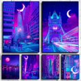 thumbnail image 2 of Póster de neón de Synthwave con paisaje de Tokio de los años 80, decoración de pared, pintura, decoración de habitación del hogar kawaii, pintura estética en lienzo, 2 of 5