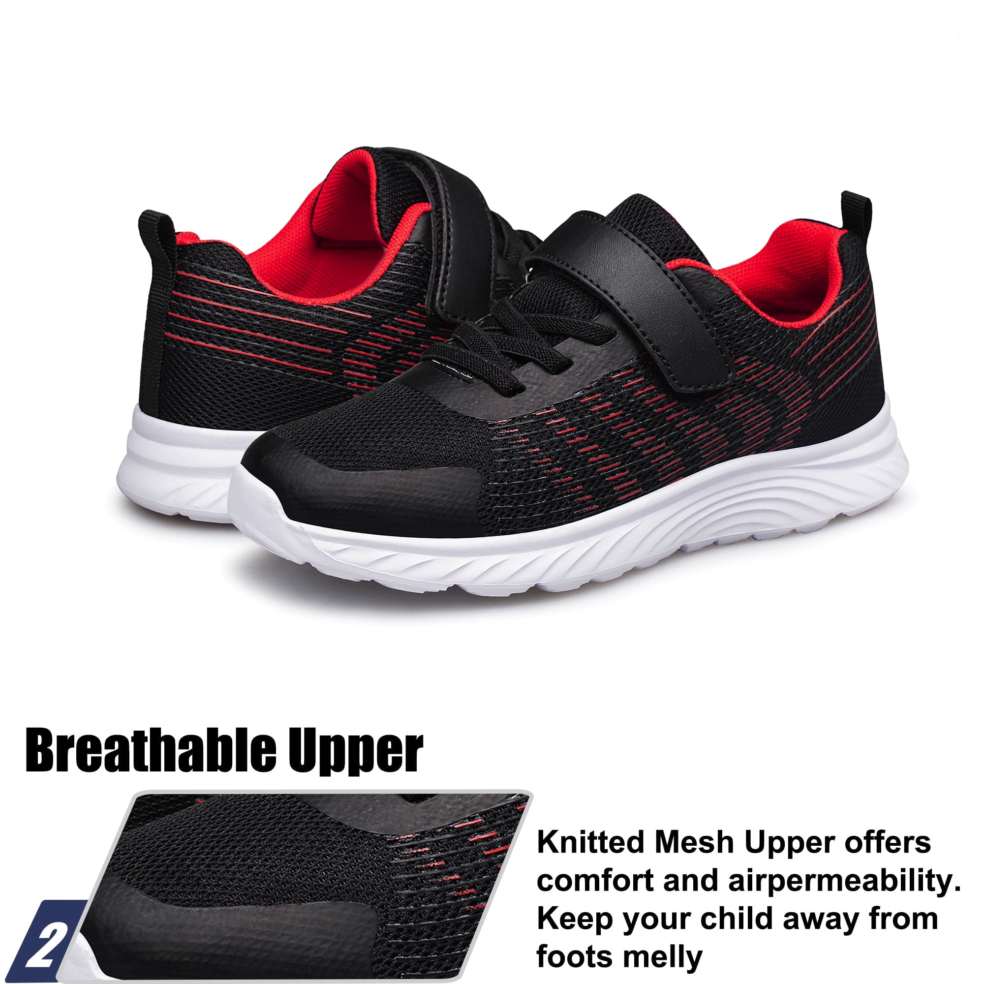 YHOON Boys Girls Sneakers Kids Shoes Unisex Breathable Fitness Running Tennis Lightweight Shoes Black Big Kid Size 1
