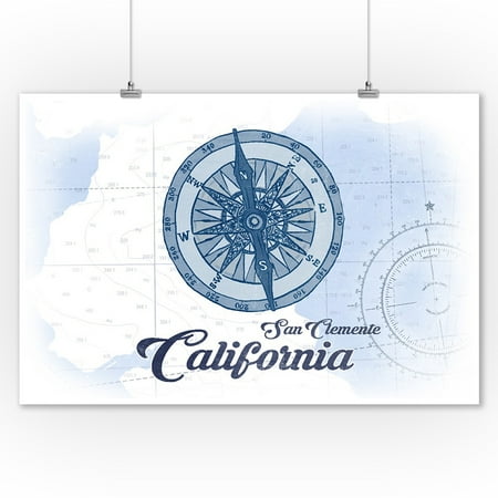 Flowers San Clemente San Clemente, California - Compass - Blue - Coastal Icon - Lantern Press Artwork (9x12 Art Print, Wall Decor Travel Poster) ()