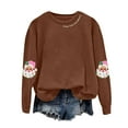 thumbnail image 5 of TTUHYWXI Christmas Sweatshirt for Women Merry Sweater Embroidered Striped Crewneck Sweatshirts Holiday Long Sleeve Pullover (Brown, XL), 5 of 5