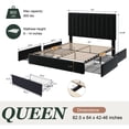 thumbnail image 5 of Amolife Queen Bed Frame, Platform Bed with Adjustable Velvet-Wrapped Headboard and 4 Storage Drawers, No Box Spring Required, Black, 5 of 14