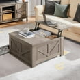 thumbnail image 2 of Lift Top Coffee Table, Square Farmhouse Coffee Table with Hidden Storage Compartment, Wood Center Table for Living Room, Home Office, Gray, 2 of 9