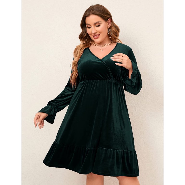 Kitsin Women's Plus Size Dress Wrap V Neck Swing Dress Long Sleeve Cocktail Party Dress - Walmart.com