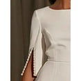 thumbnail image 3 of Zukuco Women's Elegant Pearl-Embellished Cocktail Dress - Split Sleeve Crew Neck Bodycon Midi Dress, Back Zipper Party & Evening Dress, S, 3 of 7