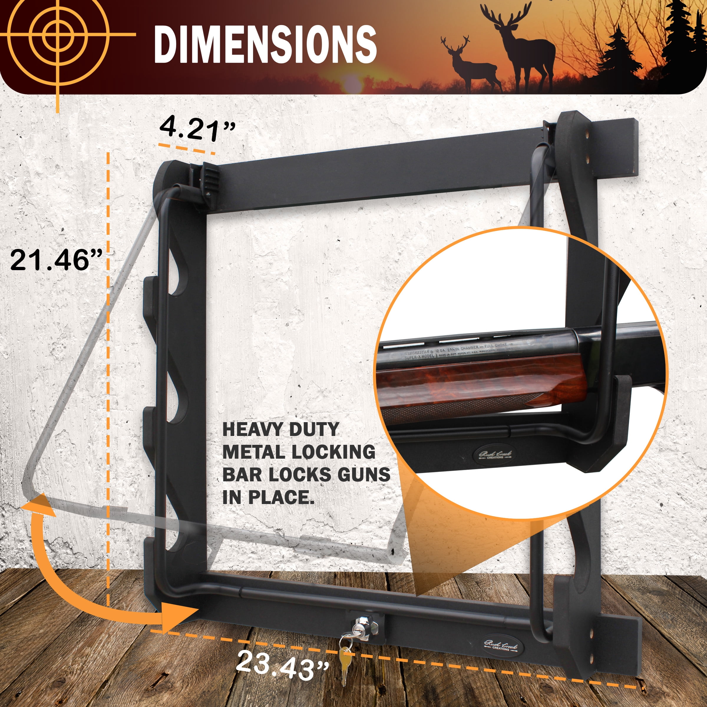 Rush Creek Creations Wall Gun Rack, 5 Gun Capacity, Metal Storage Display Rack