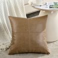 thumbnail image 3 of Fancy Homi 2 Packs Tan Faux Leather Decorative Throw Pillow Covers 18x18 inch for Living Room Couch Bed Sofa, Cross Patchwork Accent Square Beige Cushion Case, Rustic Modern Farmhouse Boho Home Decor, 3 of 6