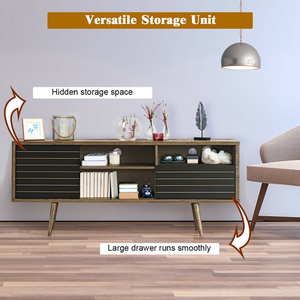 Finihen TV Stand, TV Cabinet, Mid-Century Modern TV Stand for TVs up to 65 Inch with Storage Shelves, Media Entertainment Center with Storage, for Living Room, Bedroom, Walnut