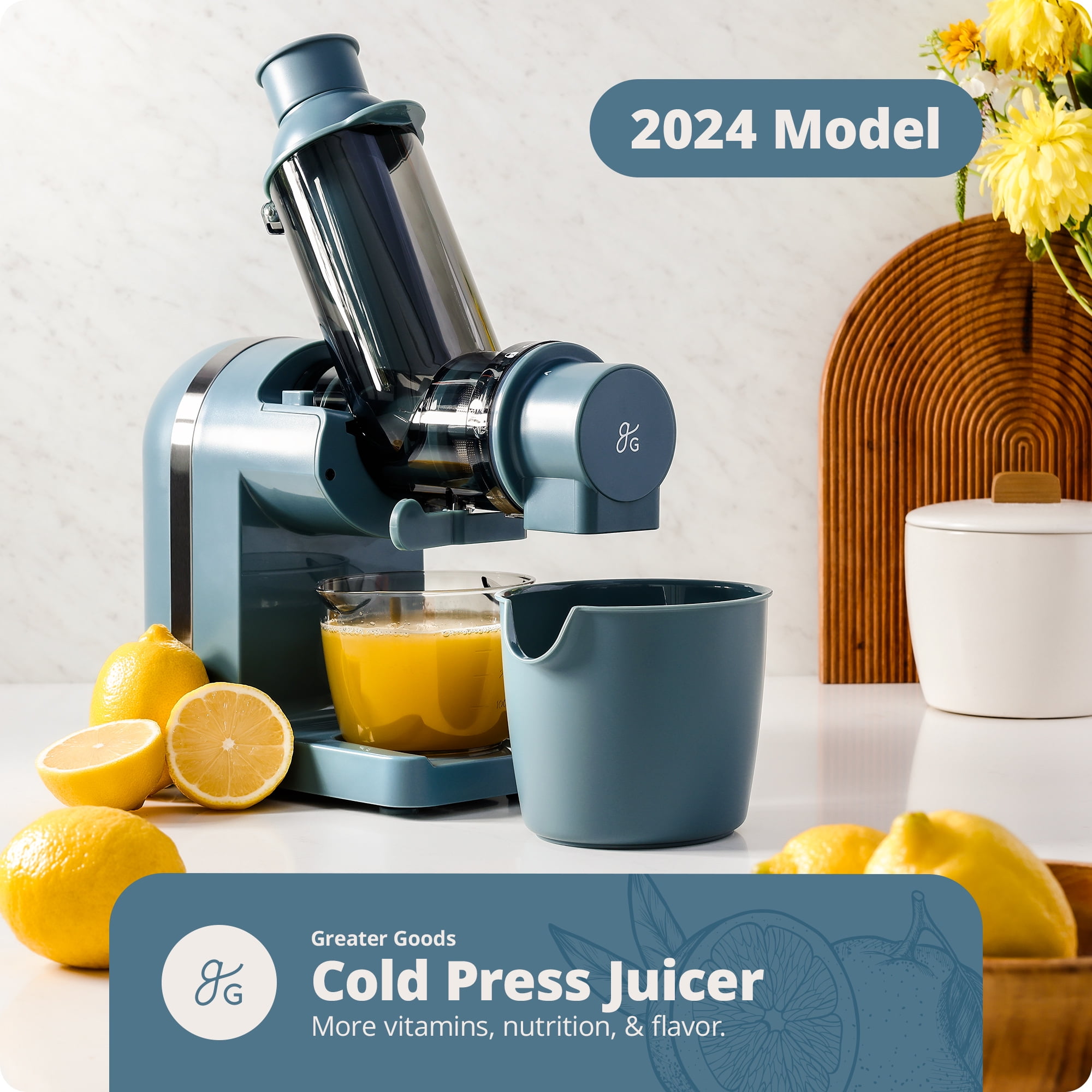 Greater Goods Slow Masticating Cold Press Juicer Machine, A Powerful Juice Extractor for Healthy and Delicious Fruit and Vegetable Juices, Stone Blue