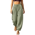 thumbnail image 2 of Smsaxvxz Cotton Line Pants for Women Fashion Casual Elastic Waist Comfortable Baggy Jogger Trousers Army Green M, 2 of 6