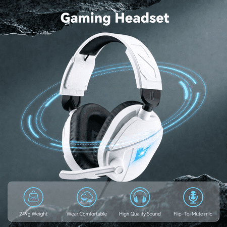 Gaming Headsets with Noise Cancelling Microphone, Xbox One & PS5 PS4 Headphones, High-Quality Stereo Sound, LED Light, Soft Memory Earmuffs for Ultimate Comfort, Wired Over-Ear Headset for PC, Laptop