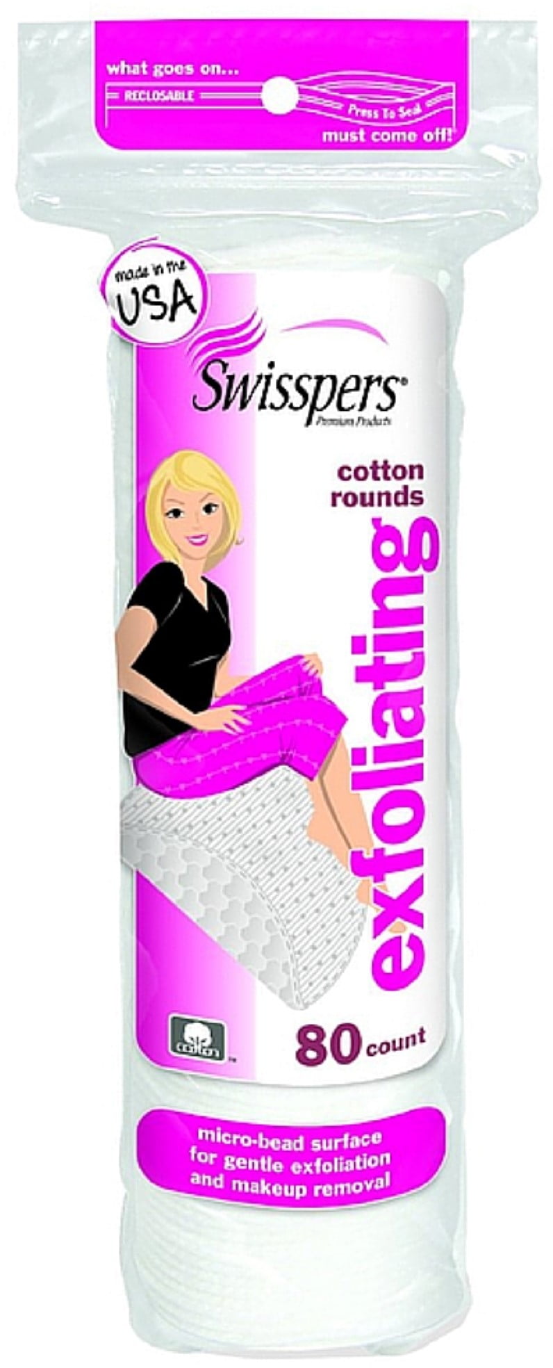Swisspers Premium Exfoliating Cotton Rounds 80 ea (Pack of 4)