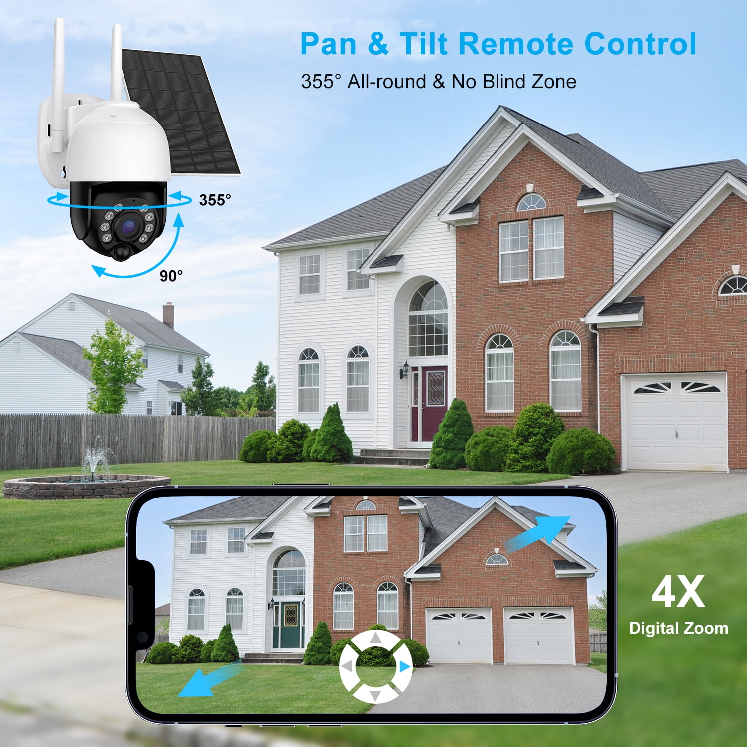 TOPVISION 2K Solar Security Camera Outdoor, Security Camera Wireless WiFi with Spotlight, 4X Digital Zoom, 360° View, PIR Motion Detection, Full Color Night Vision, IP66 Waterproof, Two-Way Talk