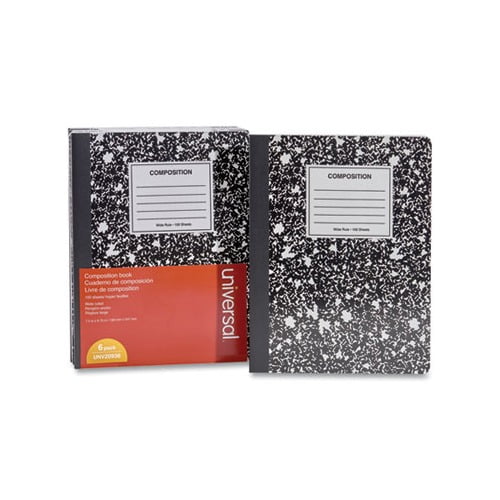 Composition Book Wide/Legal Rule, Black Marble Cover, 9.75 x 7.5, 100 Sheets, 6/Pack