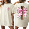 thumbnail image 4 of Christian Cross Double Sided T-Shirt – Pink Bow Bible Verse Matthew 22:37–39, Love the Lord Your God Faith Graphic Tee, 4 of 6