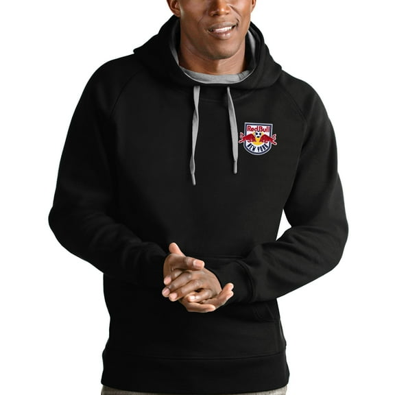 Men's Antigua Black New York Red Bulls Logo Victory Pullover Hoodie