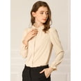 thumbnail image 2 of Blusa de Chifón Allegra K con Cuello Levantado y Volantes de Manga Larga Albaricoque M, 2 of 6
