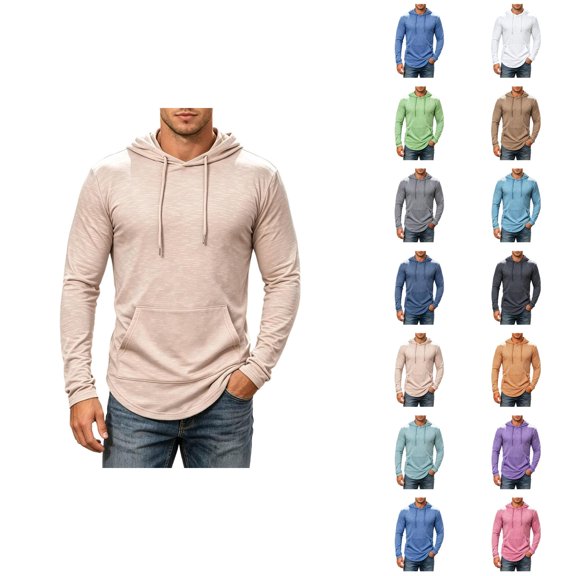 Lightweight Hoodies for Men Long Sleeve Plain Pullover Sweatshirt with Pockets Fall Gym Workout Hoodie