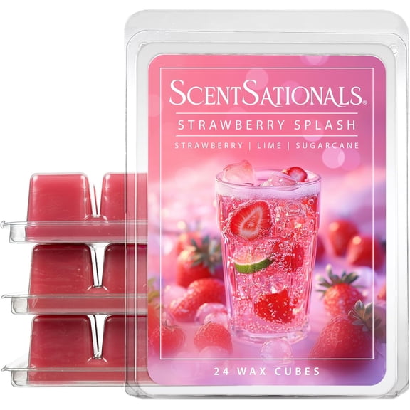 Scentsationals Wax Melts, Wax Cubes Strong Scent – Soda Pop Collection Strawberry Splash – Long Lasting Scented Melts for Warmer, 10oz (24-Cubes)