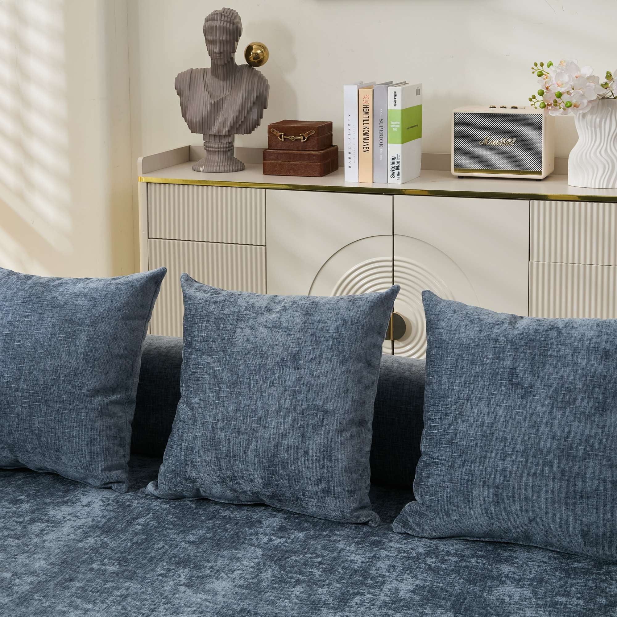 Leumius 78.8" Convertible Futon Sofa Bed, Boneless Couch for Living Room, Chenille Boneless Loveseat Sleeper Sofa, Foldable Floor Sleeper Mattress Lounge for Living Room Bedroom, No Assembly,Blue