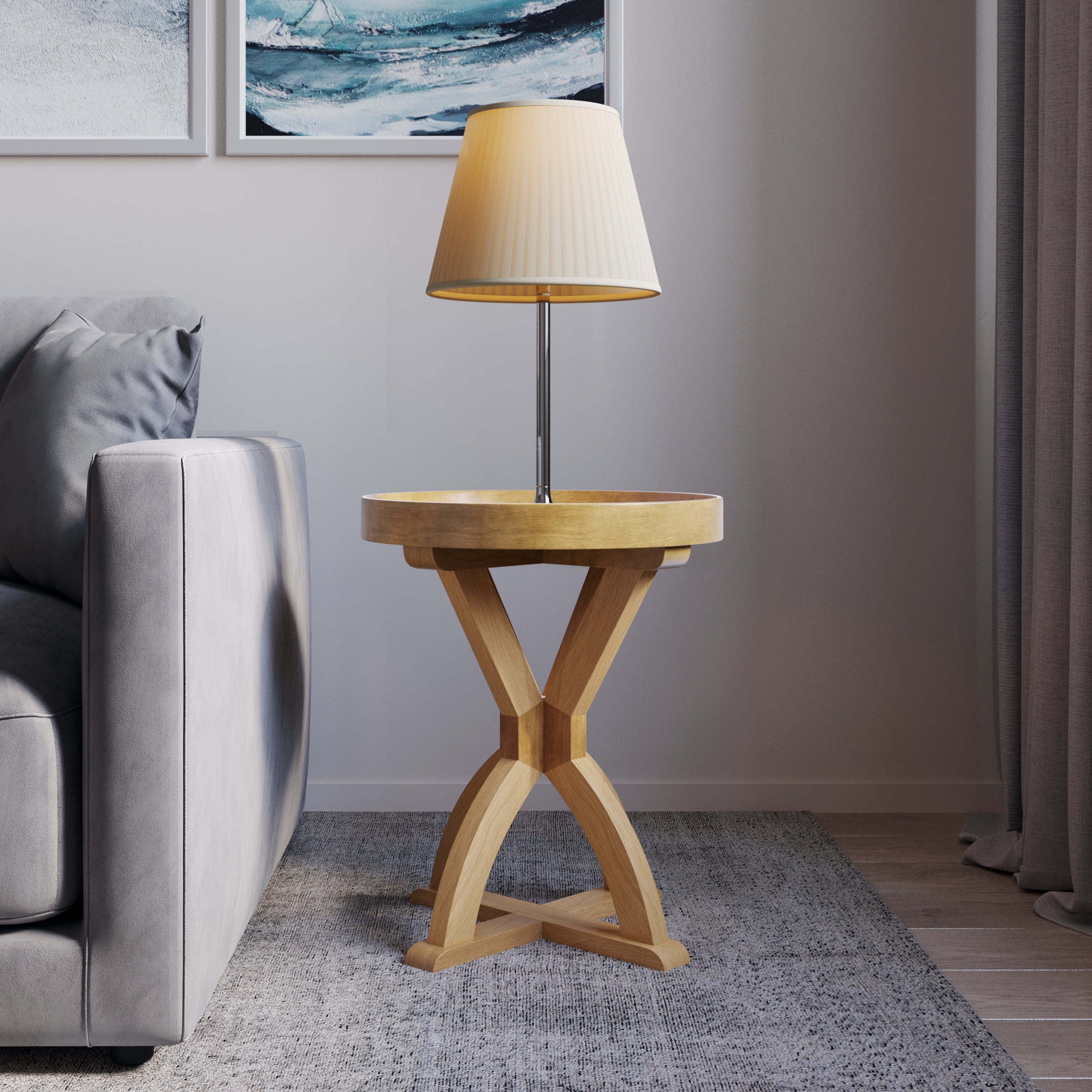 Lavish Home - Mango Wood Round Pedestal Side Table for Couch, Entryway, or Bed (Natural with Light Stain)