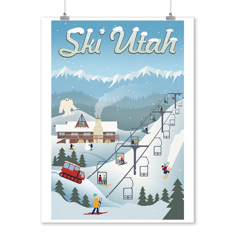 Ski Utah Retro Ski Resort Lantern Press Artwork (9x12 Art Print