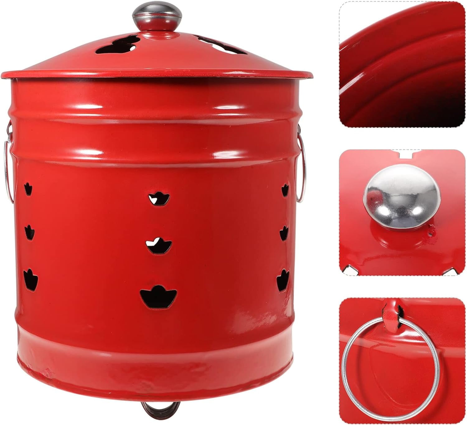Enamel Burn Barrel Incinerator Can Metal Garden Fire Pit Cage Yard Debris Furnace Burning Bin Bucket for Ancestor Money Waste Garden Leaf Wood Bonfire