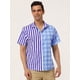 thumbnail image 3 of Lars Amadeus Camisa de cuadros a rayas estampada con botones y manga corta en color en contraste para hombre Morado negro M, 3 of 6