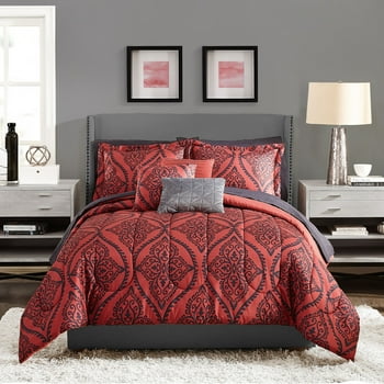 Mainstays Red and Black Da 10 Piece Bed in a Bag Queen Comforter Set With Sheets
