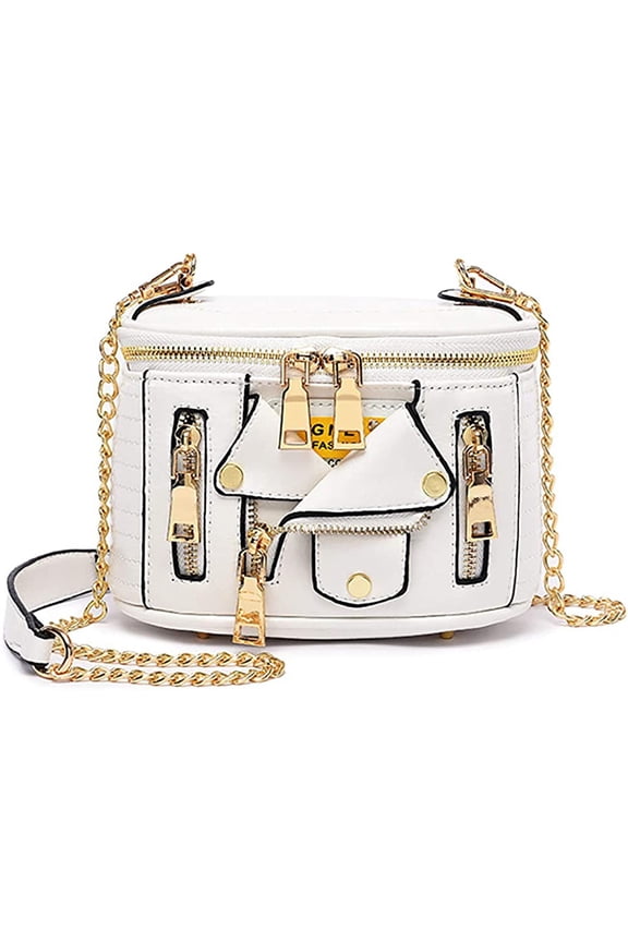 Motorcycle Jacket Shoulderbag PU Leather Handbag Punk Style Crossbody Bag Rivet Purse Lapel Collar Bag with Chain