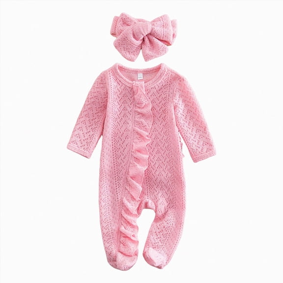JUMEYU Girls Long Sleeve Rompers Newborn Outfit Girl Long Sleeve Letter Romper Ribbed Knit Jumpsuit Baby Girl Preemie Coming Home Outfit 0 3 6 9 12 18 Months (Pink,3-6 Months)